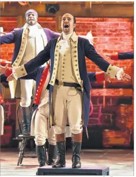  ?? Theo Wargo Getty Images ?? “HAMILTON’S” Lin-Manuel Miranda, front, is gun-shy of film adaptation­s.