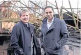  ??  ?? &gt;Paul Bishton (left) and Nirmal Vora, directors of joint venture developer Nestings Redleaf, inside The Kingsway building, which was destroyed by fire