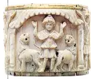  ??  ?? In prayer: ivory pyxis box depicting Daniel; Egypt or Syria, fifth or sixth century AD