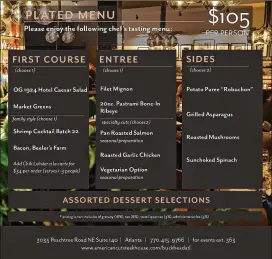  ?? AMERICAN CUT ?? American Cut’s private event menu. For its 2017 dinner, Mayor Kasim Reed’s cabinet selected various items the bill indicated were priced at $110 per person.