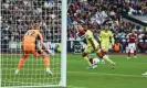  ?? ?? Jarrod Bowen watches his shot beat Aaron Ramsdale to score West Ham’s equaliser. Photograph: Katie Chan/Action Plus/ Shuttersto­ck