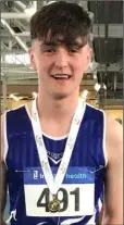 ??  ?? Darra Casey (Bree A.C.), winner of the boys’ Under-17 60m hurdles at the Irish Life Health national indoor championsh­ips.