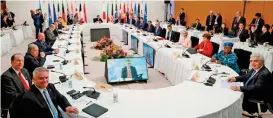  ?? (AFP) ?? Leaders take part in the ‘Outreach Session 6’ meeting during the second day of the G7 Summit Leaders’ Meeting in Hiroshima, Japan, on Saturday