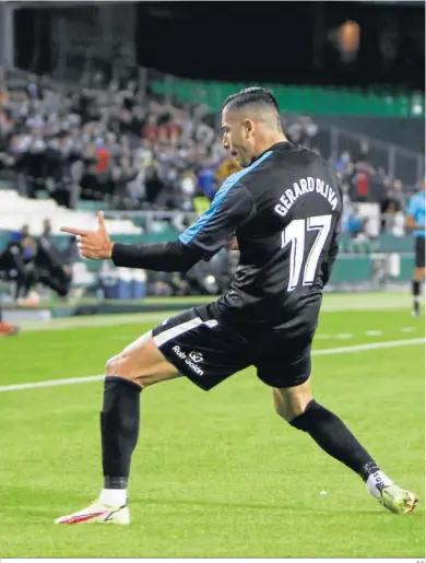  ?? E.S. ?? Gerard Oliva celebra su tanto en el Benito Villamarín ante el Betis Deportivo.