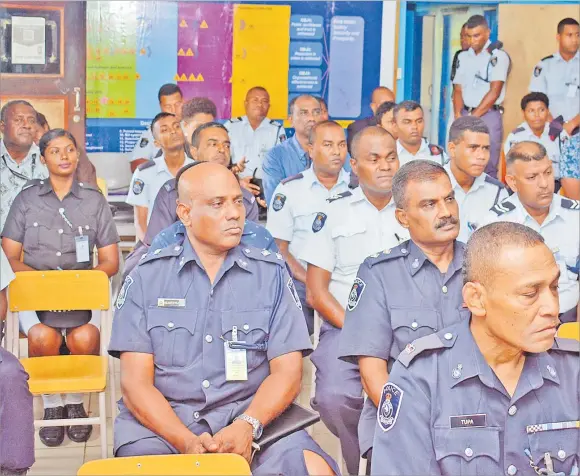  ?? Picture: REINAL CHAND ?? Police officers during the Minister for Home Affairs and Immigratio­n Pio Tikoduadua’s tour around the Western Division earlier this month.