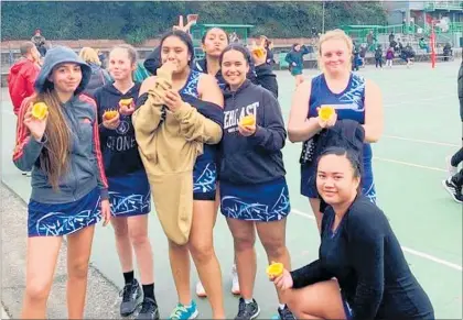  ??  ?? Dannevirke High School’s B netball team took their oranges with them to Palmerston North when they played there.