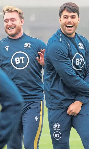  ??  ?? WELCOME RETURN: Sean Maitland, right, at training with captain Stuart Hogg.