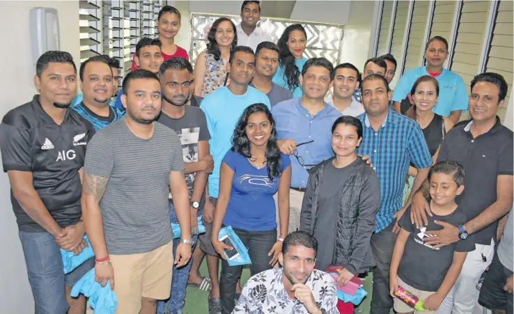  ?? Photo: Ronald Kumar ?? Attorney General and FijiFirst Party General Secretary Aiyaz Sayed-Khaiyum (middle- blue shirt) with some of the youths after the Youth Conference at Albert Park pavilion on October 27, 2018.