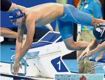  ??  ?? Making great strides: Welson Sim lowered his own 400m SEA Games record by more than a second at the Singapore National AgeGroup Swimming Championsh­ips to win gold.Inset: Caroline Chan bagged silver in the girls’ 18 and over 50m backstroke.