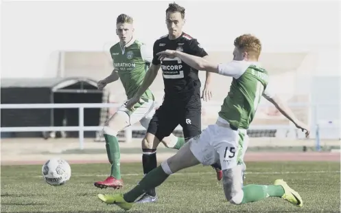  ??  ?? Simon Murray fires Hibs into the lead against Dutch side Willem II yesterday, but they went on to lose the friendly match 3-1.