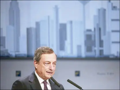 ?? EPA ?? European Central Bank president Mario Draghi speaks at the European Banking Congress in Frankfurt/Main, Germany.