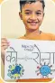  ??  ?? This cute seven-year-old HT City reader Samar Ansari sent us his colourful sketches along with a note that by following proper precaution­s, we can make our enemy cry. He has even invented a “Covidbioti­c” comprising masks and sanitisers, topped with social distancing! Keep it up!