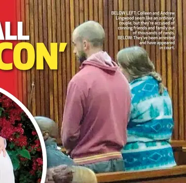  ??  ?? BELOW LEFT: Colleen and Andrew Lingwood seem like an ordinary couple, but they’re accused of conning friends and family out of thousands of rands. BELOW: They’ve been arrested and have appeared in court.