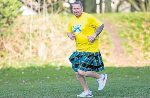  ??  ?? THE RACE IS ON: Forfar man Andy Kydd, who will run in his kilt, is taking on the 100-mile round-angus challenge to raise money for charity.