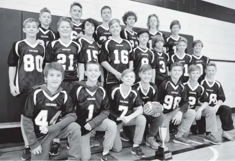  ?? [ALI WILSON / THE OBSERVER] ?? Park Manor Sr Public School took home the touch football championsh­ip mid-October after defeating Lester B. Pearson 27-24 in overtime. Front row: Maverick Horst, Cade Beacom, Eric Hutton, Brody Martin, Mitch Young, Drew Birmingham, Tucker Armstrong....