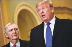  ?? Getty Images ?? President Donald Trump speaks to the press alongside Senate Majority Leader Mitch McConnell.