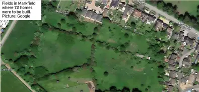  ?? ?? Fields in Markfield where 72 homes were to be built. Picture: Google