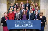  ??  ?? ●●Small Business Saturday ambassador Ruth Pringle, front left, with some of the Rochdale 30