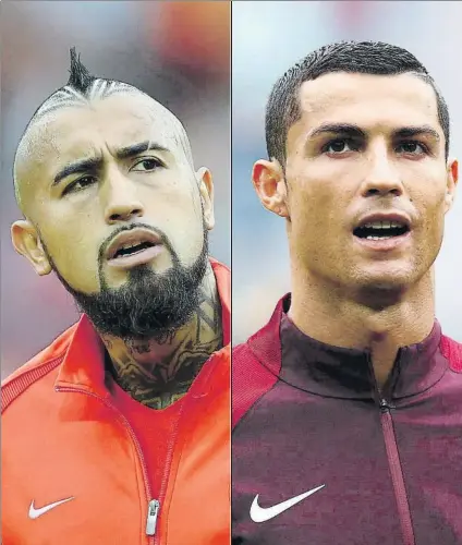  ?? FOTOS: EFE ?? Arturo Vidal y Cristiano se vuelven a ver las caras en la semifinal de la Confederac­iones en un partido en el que saltarán chispas