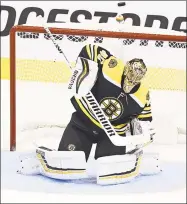  ?? Elsa / Getty Images ?? Bruins goalie Tuukka Rask has opted out of the playoffs to be with his family.