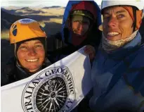  ??  ?? The Society-sponsored team had planned to climb Commander Peak (top left), but early snow thwarted their attempt. At 10pm in Russia’s far north-east, the sun was still peeking over the previously unclimbed walls of Finger Crack Cirque (top right)....