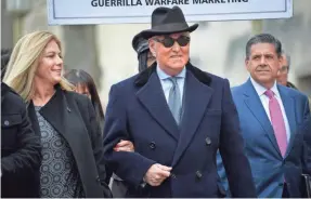  ?? JACK GRUBER/USA TODAY ?? Roger Stone, former political adviser to President Donald Trump, arrives for his sentencing Thursday at U.S. District Court in Washington.