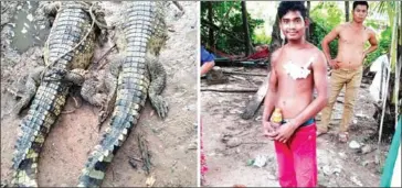  ?? FACEBOOK ?? Two crocodiles (left) injured two brothers (right) who were out fishing in Kampong Thom province.