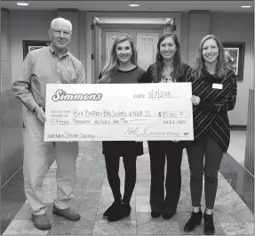  ?? Photo submitted ?? Simmons Foods recently made a generous contributi­on of $15,000 to the mentoring organizati­on, Big Brothers Big Sisters of Siloam Springs. The company has committed to a three-year pledge of $5,000 per year totaling a $15,000 investment in the organizati­on. Pictured, from left, are Mark Simmons, chairman of Simmons Foods; Amy Gober, executive director of Big Brothers Big Sisters Northwest Arkansas; Brooke Fowler, Big of the Year for Siloam Springs; and Tiffany Hansen, Siloam Springs program manager.