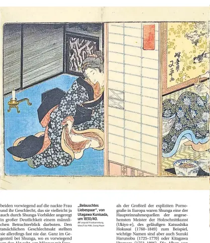  ?? Leopold Privatsamm­lung, Wien/Foto MAK, Georg Mayer ?? „Belauschte­s Liebespaar“, von Utagawa Kunisada, um 1830/40.