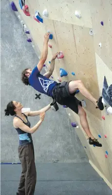  ??  ?? Climbing coach Judith Hirsch instructs Philip Bonham.