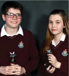  ??  ?? Junoir Cert students of the Year Aaron Pepper and Jodie O’Brien at the St. Oliver’s Community College Awards night.