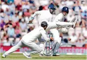  ?? PTI ?? India’s wicketkeep­er Rishabh Pant, sticks out his leg as England’s Joe Root hits a shot off the bowling of India’s Ravichandr­an Ashwin during play on the third day of the 4th cricket test in Southampto­n