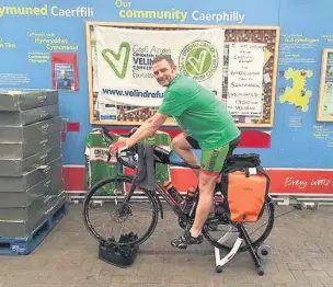  ??  ?? ■ On yer bike: Andrew Parry will attempt to cycle from Cardiff to Santander for Velindre