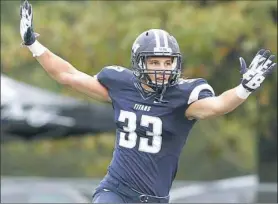  ??  ?? Jason Kapusta/Leary Studio Mac Quinn, a Northgate graduate, is now making an impact for Westminste­r. He had 113 tackles last season and has 13 through two games in 2016.