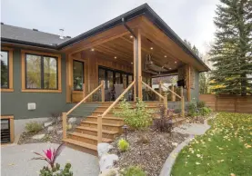  ??  ?? Built from character-rich Kayu exotic hardwood, the deck, walls and roof make the entire outdoor living space feel warm and welcoming. Dual, ten-foot ceiling mounted, gas heaters keeps the space well heated, providing year-round use.