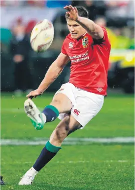  ?? Picture: Reuters ?? DEAD EYE DICK. Lions flyhalf Owen Farrell kicks the winning penalty in the second Test against the All Blacks on Saturday.