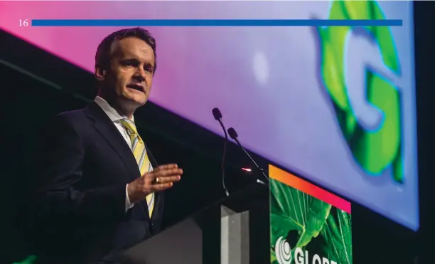  ?? GLOBE series photo. ?? Natural Resources Minister Seamus O’Regan gives the keynote at the GLOBE clean technology conference in Vancouver in February. In negotiatin­g clean tech agreements with other countries, O’Regan says Canada begins from a position of strength in diversity in renewables such as hydro, nuclear, solar and wind energy.