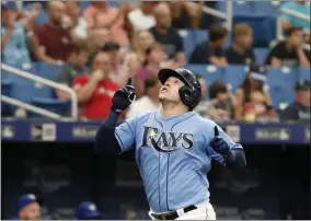  ?? SCOTT AUDETTE - THE ASSOCIATED PRESS ?? FILE - In this Sept. 8, 2019, file photo, Tampa Bay Rays’ Avisail Garcia reacts after hitting a home run against the Toronto Blue Jays during the seventh inning of a baseball game, in St. Petersburg, Fla.