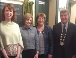  ??  ?? Michelle Drysdale (left) at the unveiling of a plaque at St Colman’s College in Fermo yin 2016 honouring her great grandfathe­r Thomas MacDonagh who taught at the school.