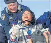  ?? REUTERS ?? NASA astronaut Christina Koch comes out of the Soyuz MS-13 space capsule after landing in Zhezkazgan, Kazakhstan.