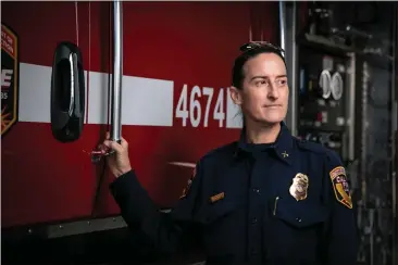  ?? PHOTO BY MARTIN DO NASCIMENTO — CALMATTERS ?? Cal Fire Battalion Chief Noelle Bahnmiller, shown at a fire station in Bradley, struggled for months to escape the pain and trauma after an out-of-control fire surrounded firefighte­rs in Mendocino County.