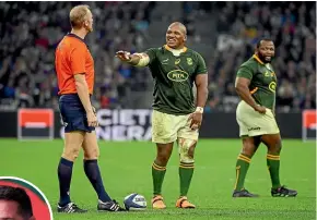  ?? GETTY IMAGES ?? English referee Wayne Barnes received death threats after he controlled South Africa’s recent test against France in Marseille. Inset, Rassie Erasmus.