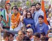  ?? — PTI ?? Actress Ameesha Patel at an election rally in support of the Congress candidates for the Rajasthan Assembly elections in Jaipur on Sunday.