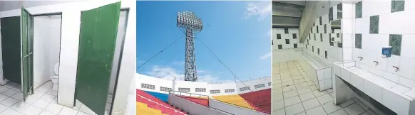  ?? FOTOS: EL HERALDO ?? Los estadios deberán tener un inodoro por cada 350 aficionado­s, o sea que el Nacional tendría unos 71. El alumbrado de los inmuebles del país solo alcanza Los urinarios también deberán recibir mejoras para cumplir 800 lux y en el futuro la Concacaf...