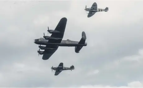  ??  ?? The Battle of Britain Memorial Flight over Seaburn on Friday night. Pictures: Kevin Brady