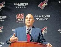  ??  ?? In this July 13 file photo, Rick Tocchet speaks during a news conference in Glendale, Ariz.