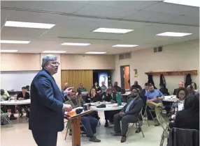  ?? SAMUEL HARDIMAN/THE COMMERCIAL APPEAL ?? Memphis Mayor Jim Strickland addresses the crowd at the Frayser Exchange Club on Thursday.