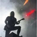  ??  ?? Gary Holt works the guitars at the front of the stage as Slayer bids Toronto farewell on their Final World Tour.