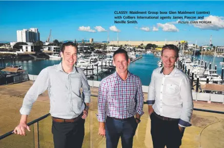  ?? Picture: EVAN MORGAN ?? CLASSY: Maidment Group boss Glen Maidment (centre) with Colliers Internatio­nal agents James Pascoe and Neville Smith.