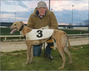  ??  ?? Brendan Murphy with Ballinabol­a Mol, the victor in the second race on Thursday.